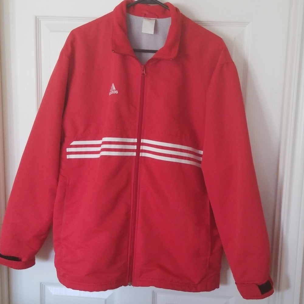Red Adidas 3 stripe jacket